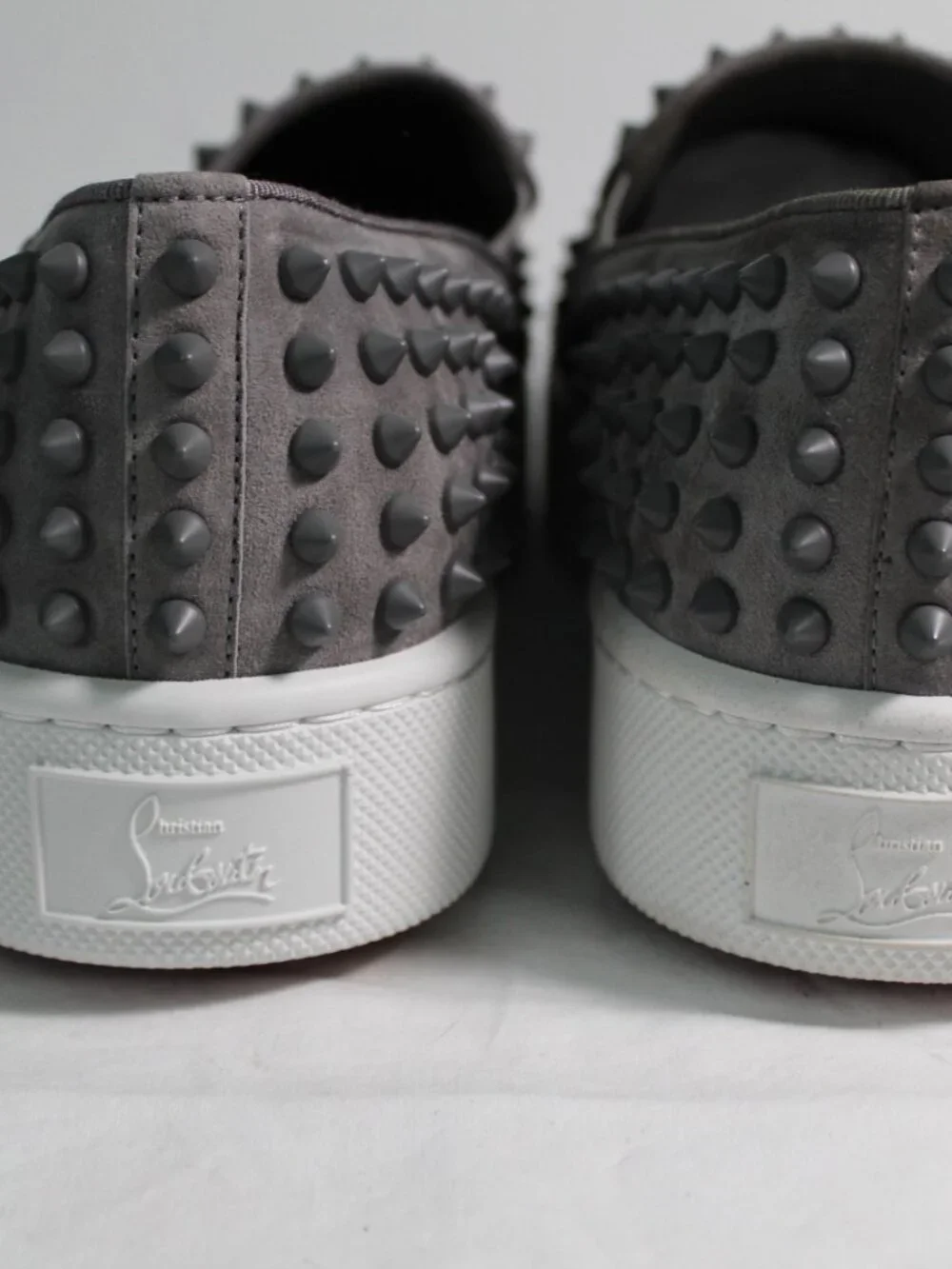NEW Christian Louboutin Spikeboat Slip On Sneakers Grey Boat Shoes Mens 48